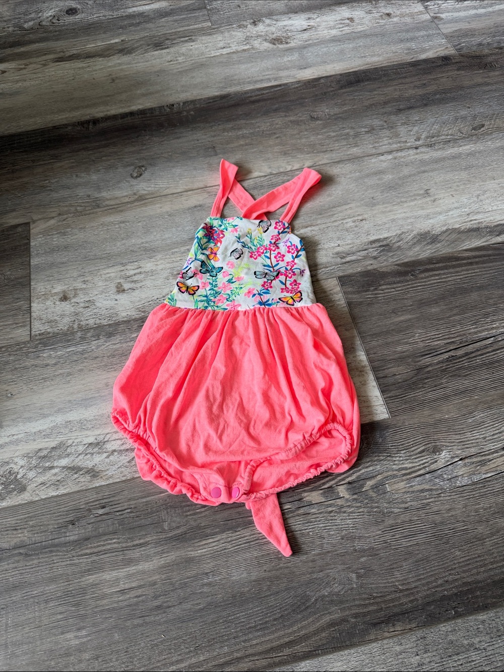 Custom Girls Floral & Coral Bubble Romper - Bright Coral‎